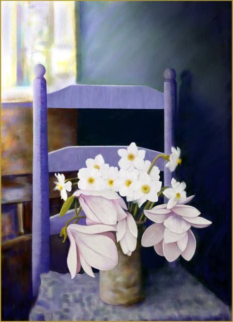 Chair with Tulip Tree Flowers